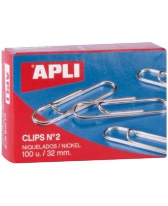 Clips Niquelados N.º 2 32mm Apli - 100 Unidades