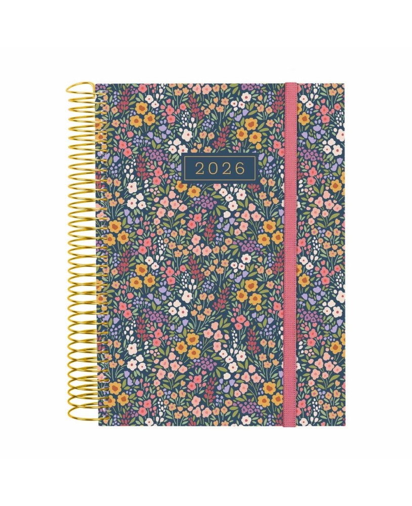 Agenda Diária A5 2026 Espiral Finocam Beta Flora com Elástico