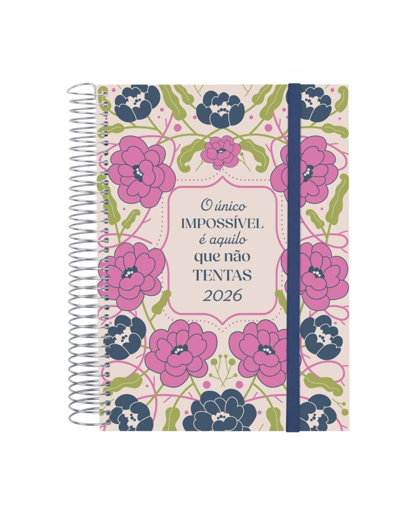 Agenda Diária A5 2026 Espiral Finocam Beta Impossível com Elástico