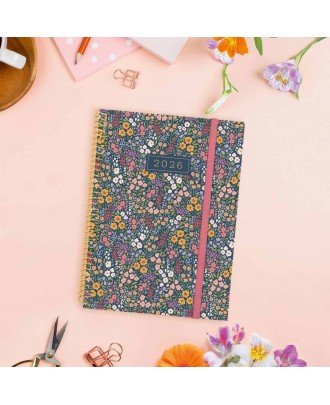 Agenda Semanal A5 2026 Espiral Finocam Beta Flora com Elástico