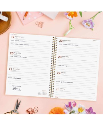 Agenda Semanal A5 2026 Espiral Finocam Beta Flora com Elástico