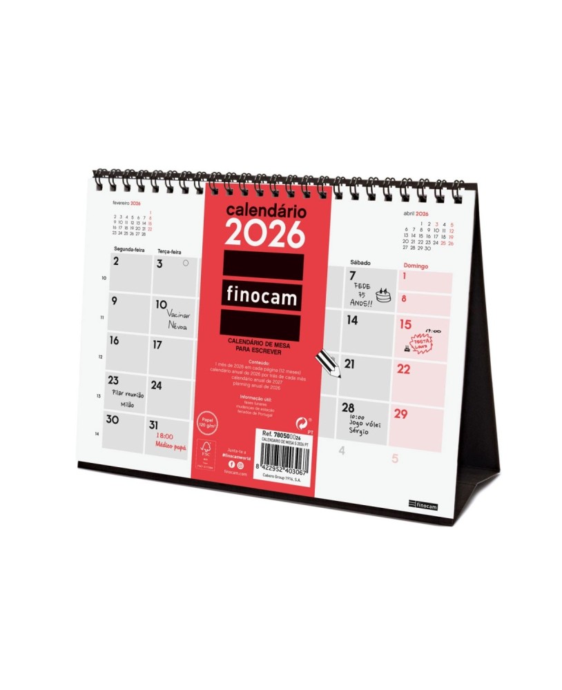 Calendário de Secretária 2026 Finocam 21x15cm