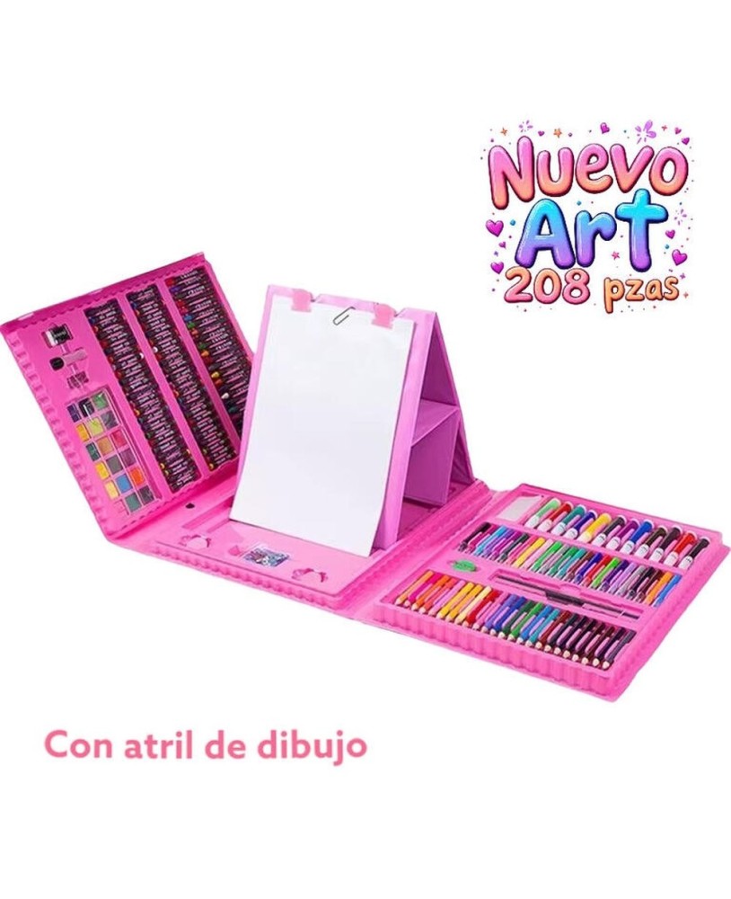 Mega Kit de Desenho para Iniciantes com Cavalete, 208 Peças, Rosa