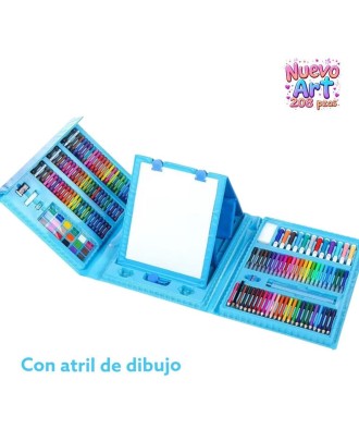 Mega Kit de Desenho para Iniciantes com Cavalete, 208 Peças Azul