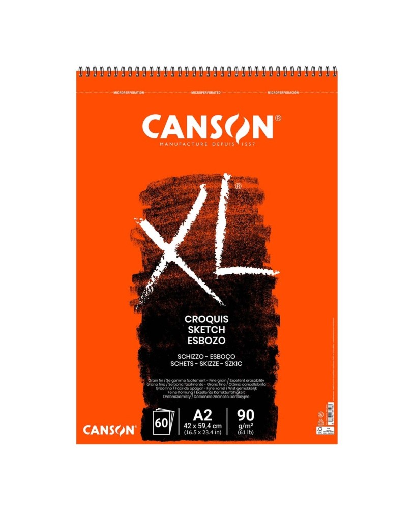 Bloco de Desenho Canson XL Esboço A2 Espiral 90g 60 Folhas