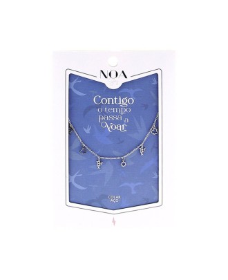 Colar de aço prateado NOA  "Contigo o tempo passa a voar"
