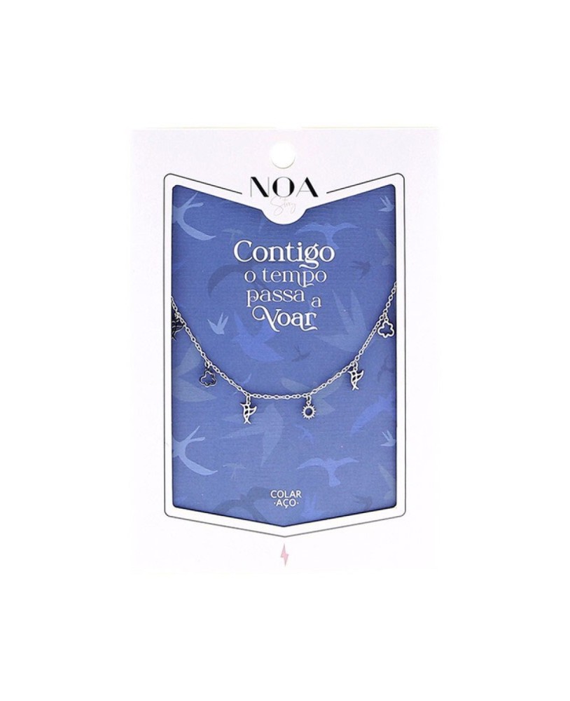 Colar de aço prateado NOA  "Contigo o tempo passa a voar"