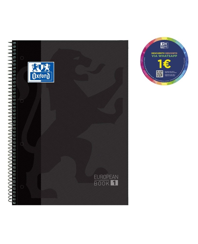 Caderno A4 Capa Dura Espiral Oxford Classic Europeanbook 1 Pautado 80 Folhas 90g Preto