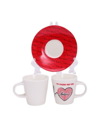 Conjunto de café (chávena + pires + colher) "Tu fazes-me tão bem" ❤❤❤
