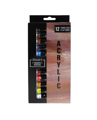 Conjunto Tintas Acrílicas Inart 12ml - 12 cores