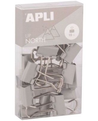 Set com 15 Molas para Papeis 19 mm Apli Up North Cinza