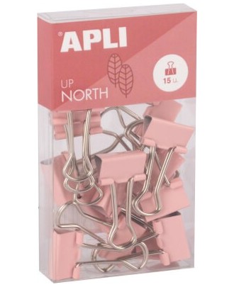 Set com 15 Molas para Papeis 19mm Apli Up North Rosa