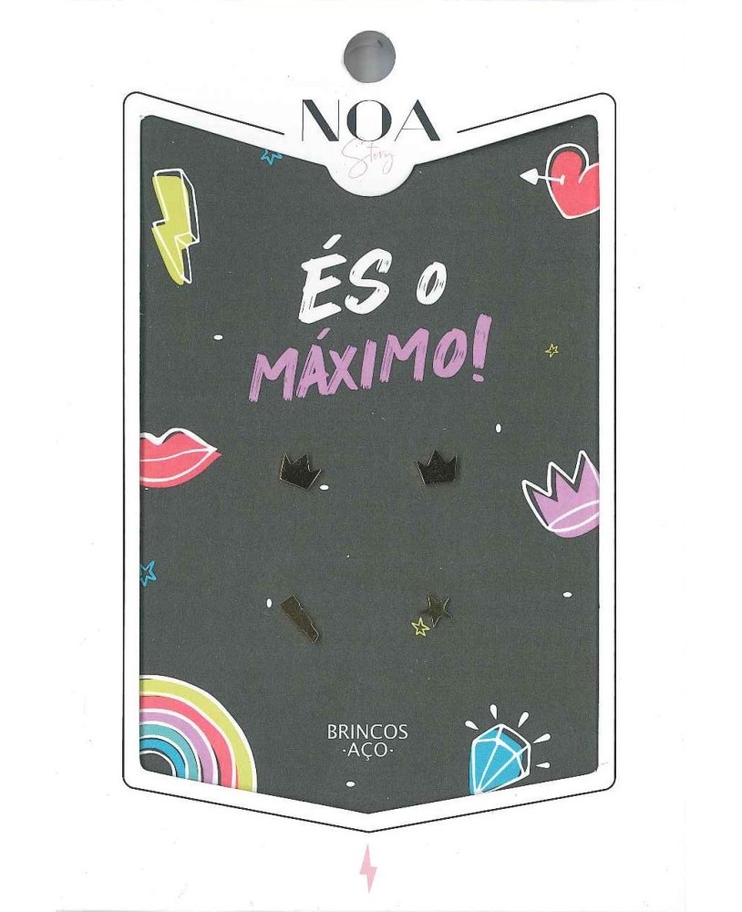 Brincos Aço Dourado "És o Máximo" Noa Story