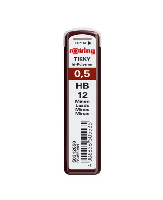 Minas Rotring Tikky Hi-Polymer 0,5mm HB - 12 Unidades