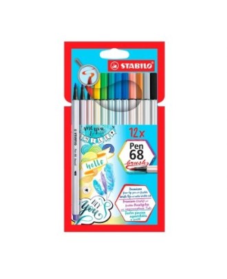 Marcador Stabilo Aguarelavel Pen 68 Brush Ponta Pincel Estojo de 12 Unidades
