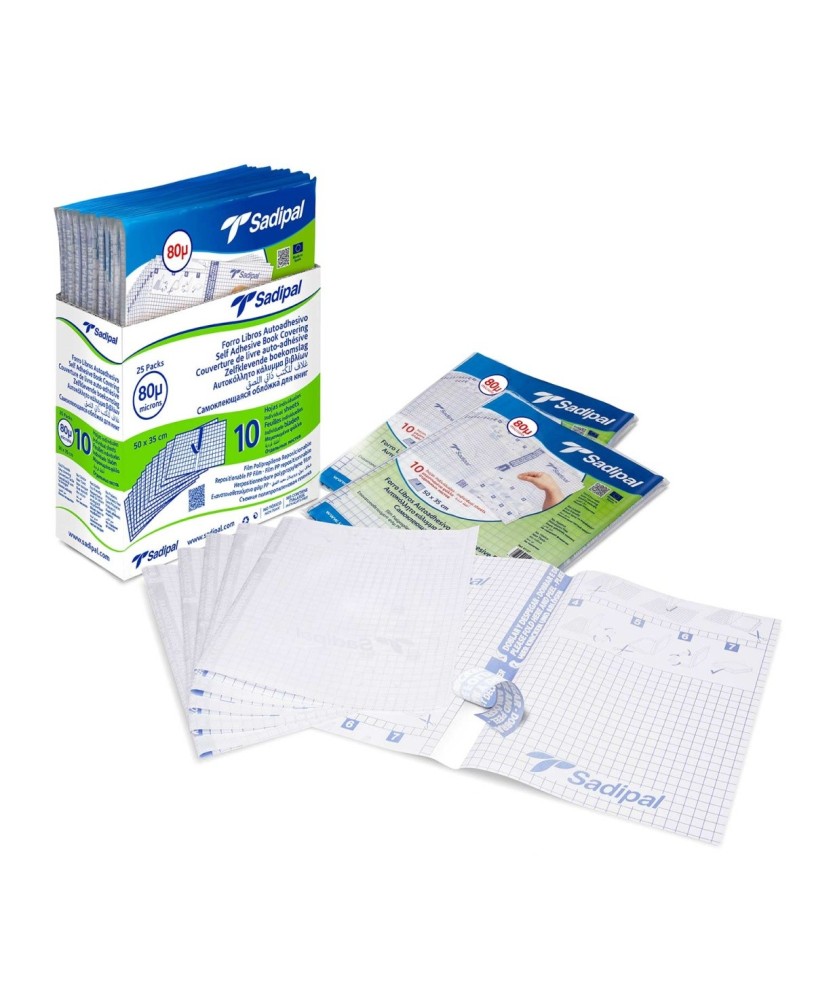 Capa Forra Livros Adesiva Reposicionável Sadipal Transparente 50x35cm 80 Microns - 10 Unidades