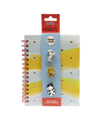 Caderno A5 Espiral Capa Silicone com Charms Peanuts Snoopy & Woodstock Pautado 80 Folhas 70g
