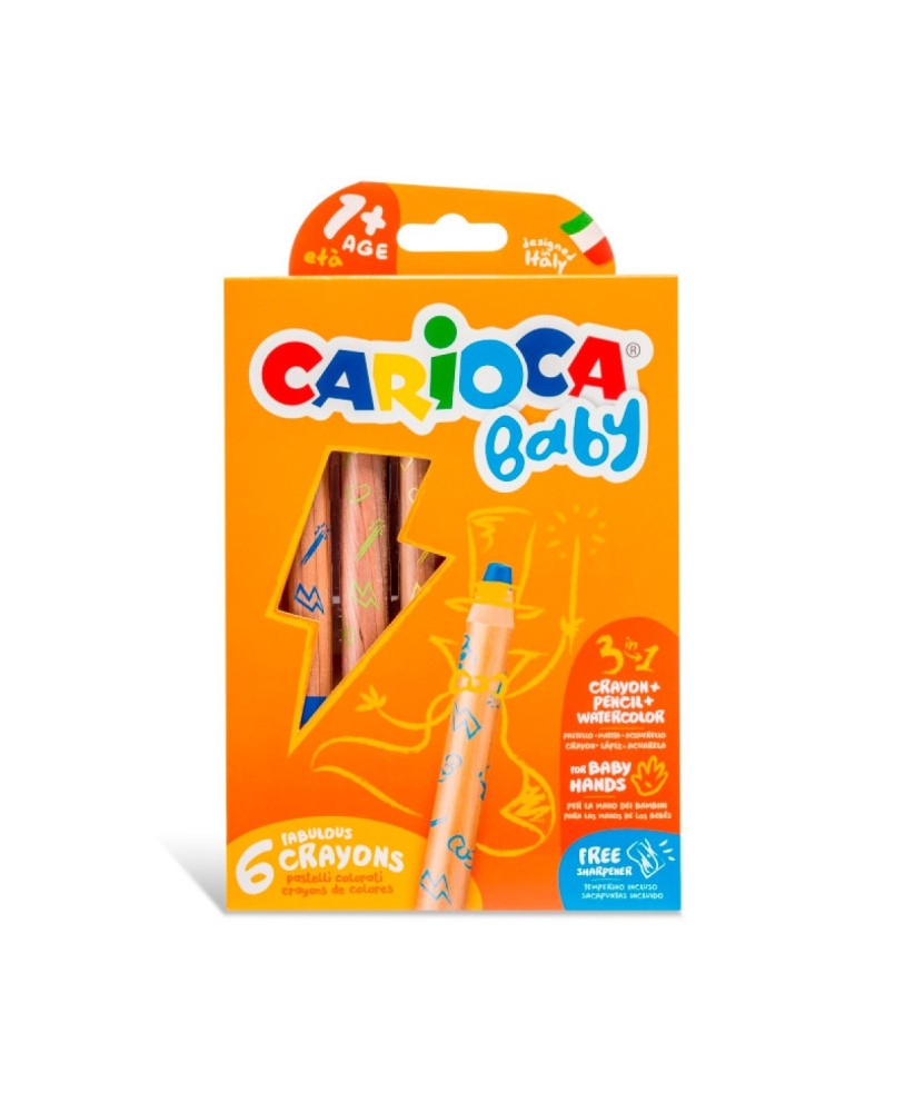 Lápis de Cera Carioca Baby 3 em 1 Caixa com 6 Cores