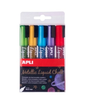 Marcador de Giz Líquido APLI 5,5mm 5 Cores Metallic