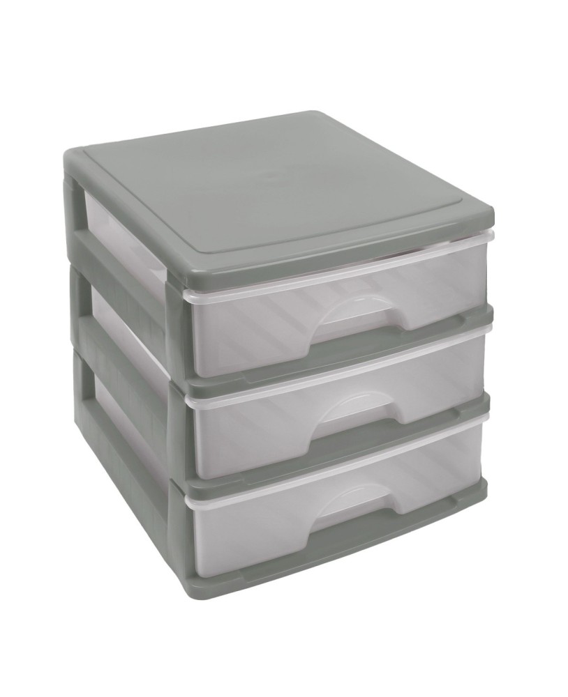 Gaveta Multiusos Kozzi A4 34x25x25cm - 3 Unidades Cinza