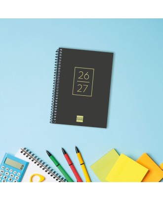 Agenda Escolar Semanal 120x164mm 2026/27 12 Meses Espiral Finocam Gamma Negro