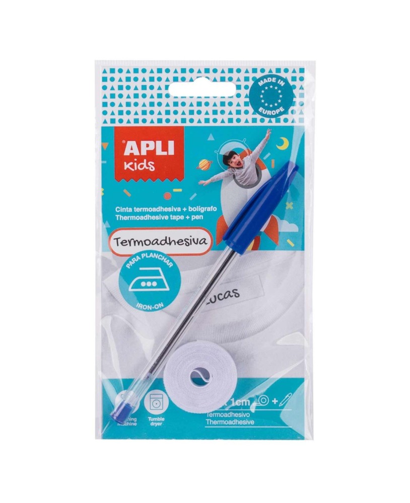 Fita para Marcar Roupa Termo-Adesiva Apli 10mmx2m 1 Rolo + 1 Esferográfica