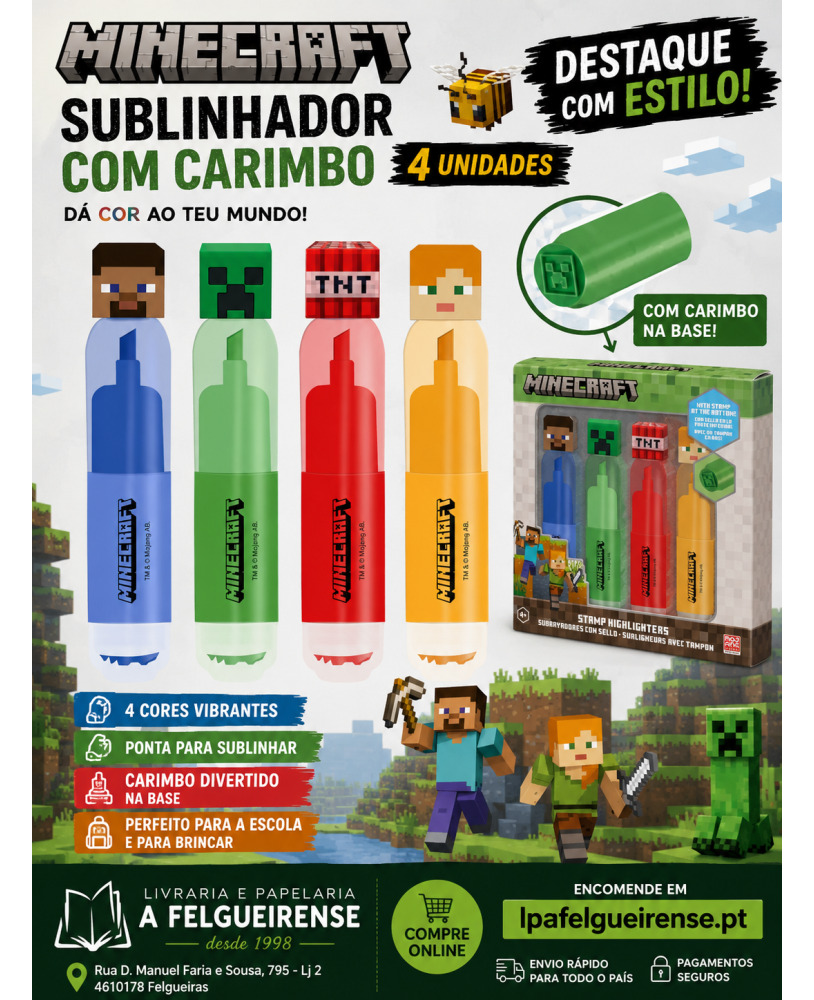 Sublinhador com carimbo Minecraft (4 unidades)