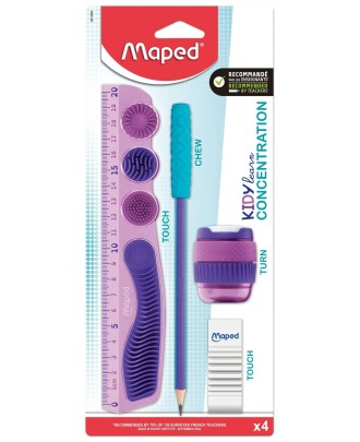 Kit Maped Kidy Learn Concentration régua + lápis + borracha + afia