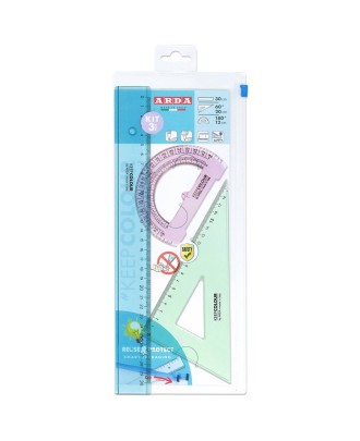 Conjunto esquadro + régua + transferidor Arda Keep Colour Pastel KCPSET3