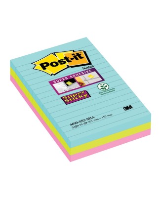 Bloco de Notas Aderentes Post-It 4690-ss3-mia 101x152mm com Linhas Colorido - 3x90 Folhas