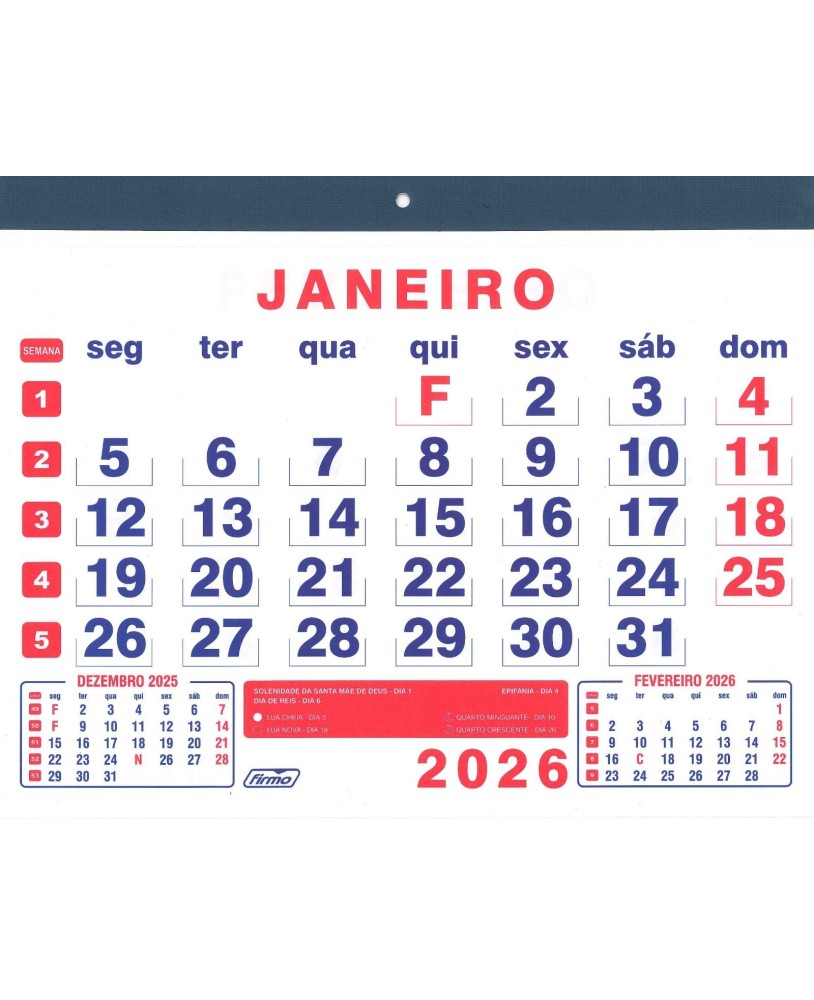 Calendário de Parede 33x26mm 2026